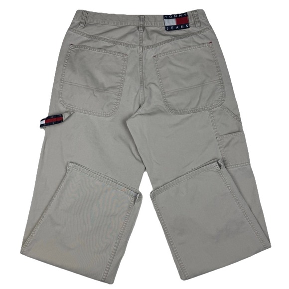 Vintage Tommy Hilfiger Carpenter Pants Mens 32x32 Beige Baggy Skater Pockets 90s - Picture 1 of 15